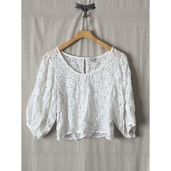 American Eagle Outfitters White Eyelet Cropped Top Women Small Boho Chic Cottage - Picture 1 of 7